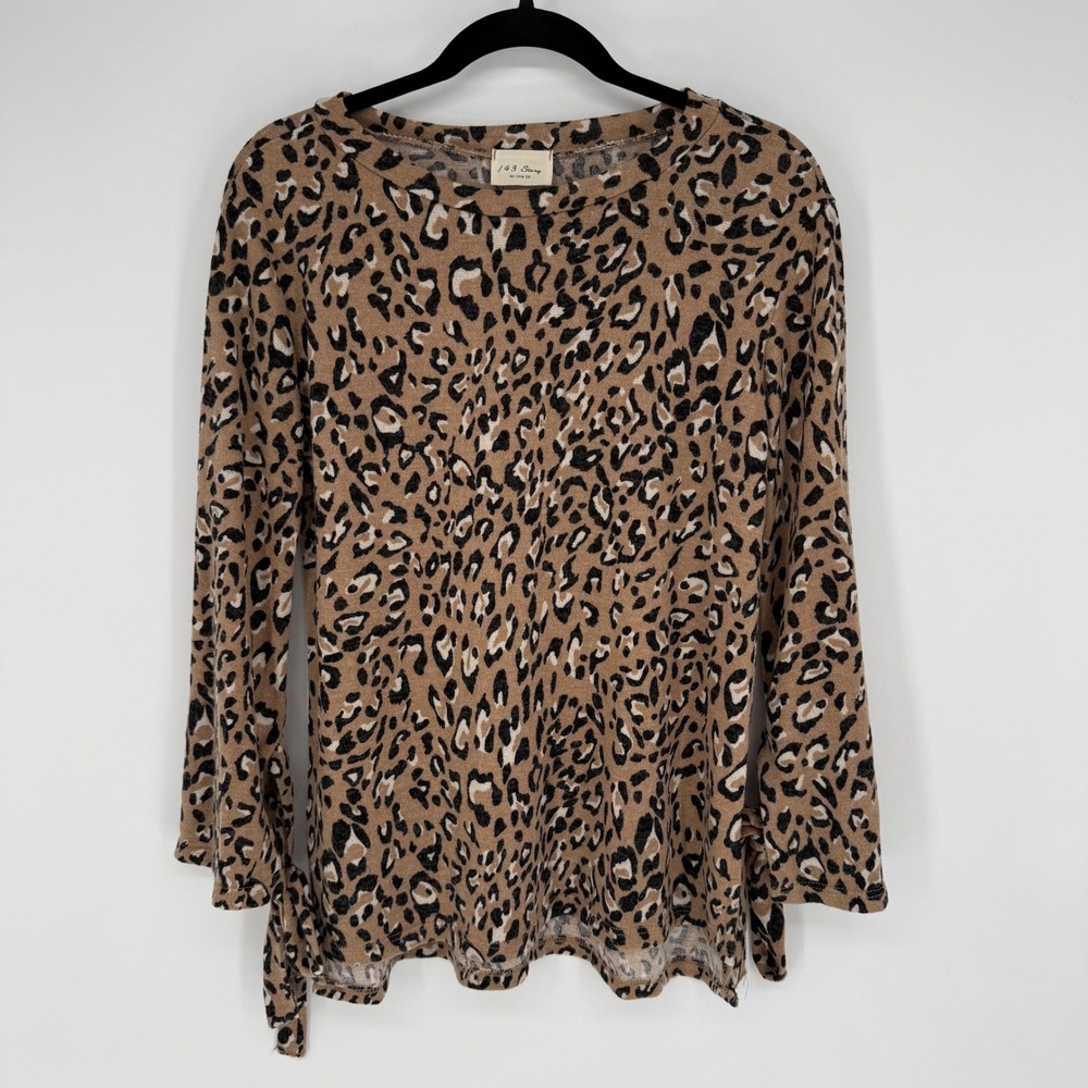 143 STORY BY LINE UP LEOPARD PRINT KNIT TOP TIE SLEEVE SMALL CASUAL ANIMAL PRINT